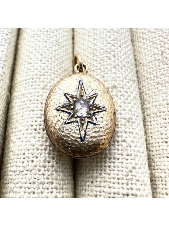 12K Gold Jewelry - Antique Victorian 12K Gold Rose Cut Diamond Hair Mourning Pendant Locket